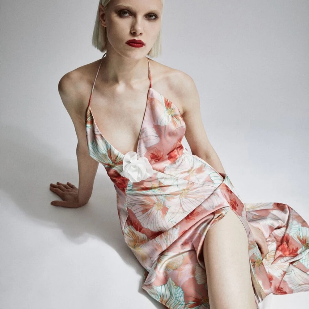 Bardot Floral Maxi Dress - Pink and White